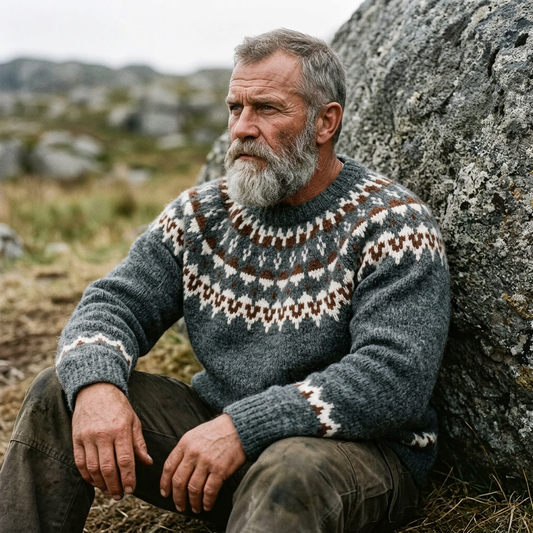Steel Grey & Rust Lopapeysa Wool Crewneck