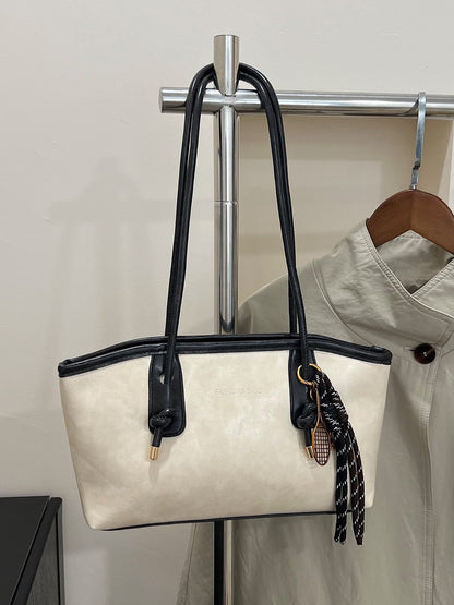 Structured Leather East West Shoulder Bag – Knot Rope Detail With Tassel Charm