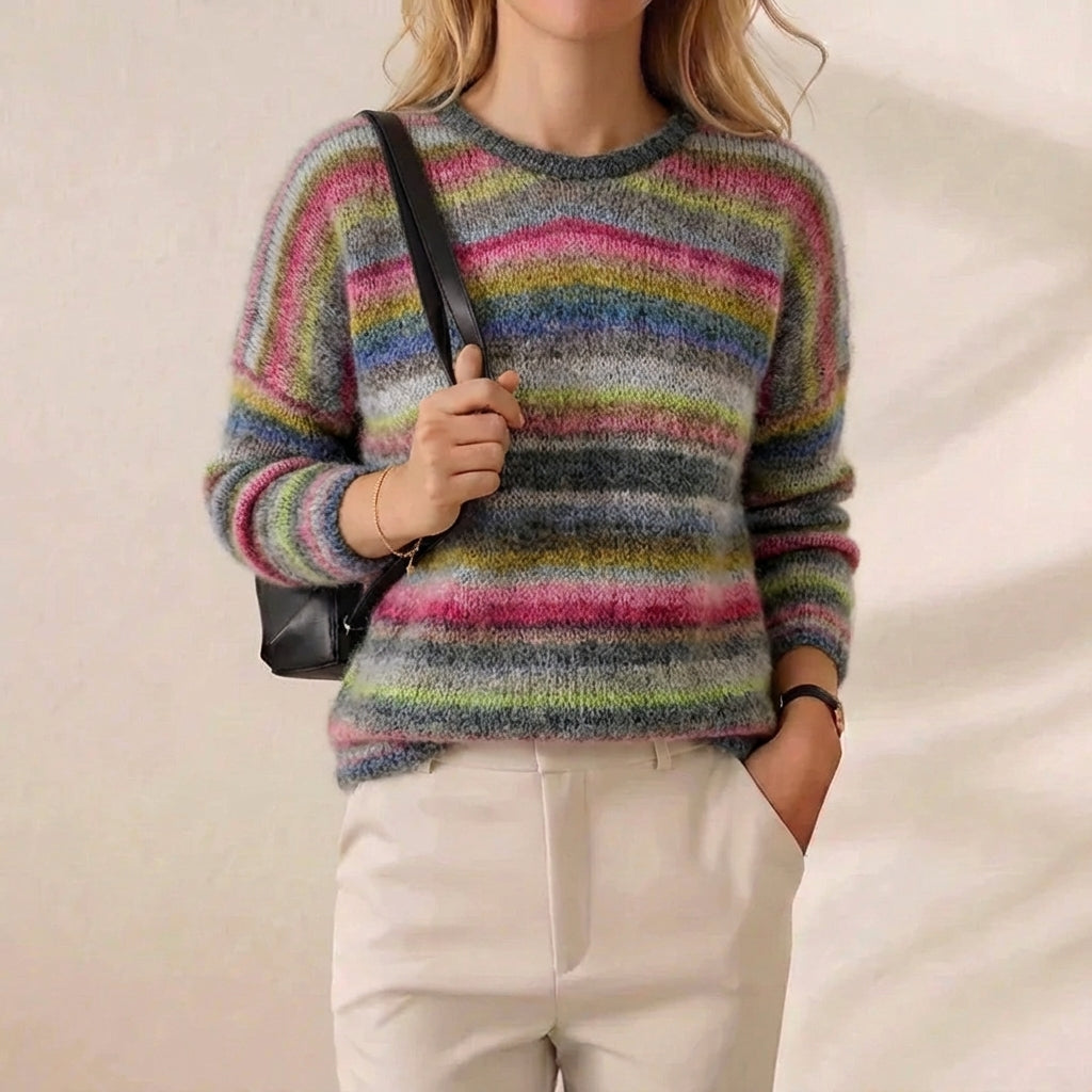 Sunset Stripe Mohair Blend Crew Neck Pullover