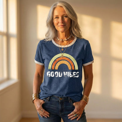 T-Shirt With Good Vibes Rainbow Graphic