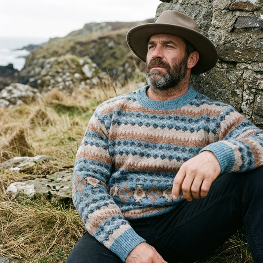 Teal & Camel Horizontal Stripe Fair Isle Crewneck
