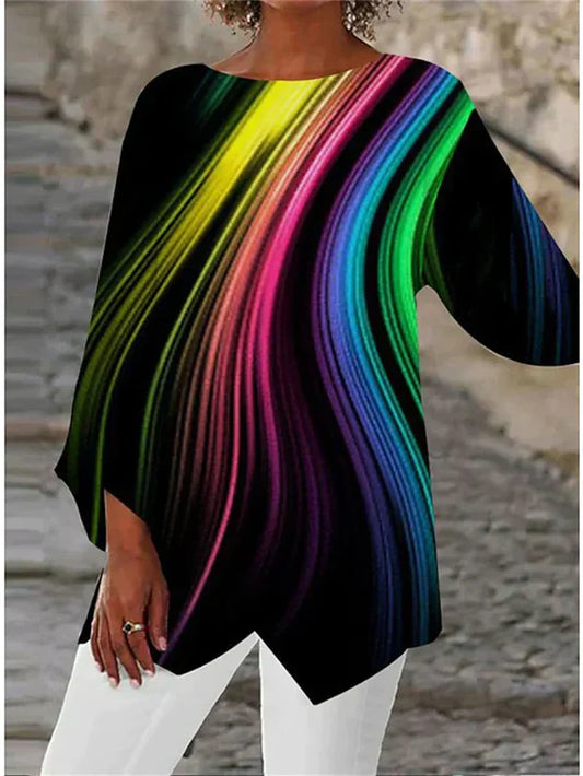 Top Black With Rainbow Waves