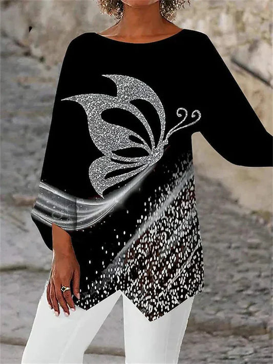 Top Black With Silver Butterfly