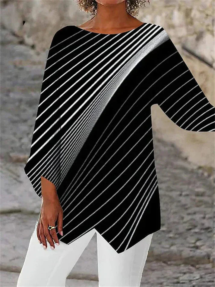 Top Black With White Diagonal Stripe Print
