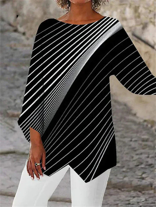 Top Black With White Diagonal Stripe Print