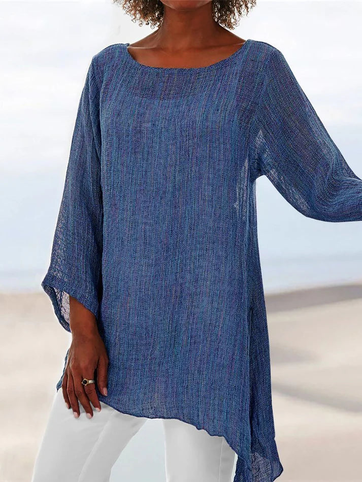Top Blue Solid Linen Texture