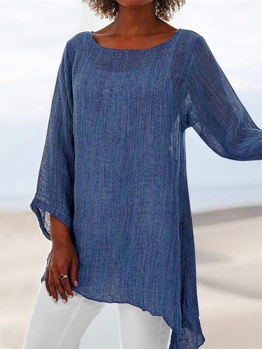 Top Blue Solid Linen Texture