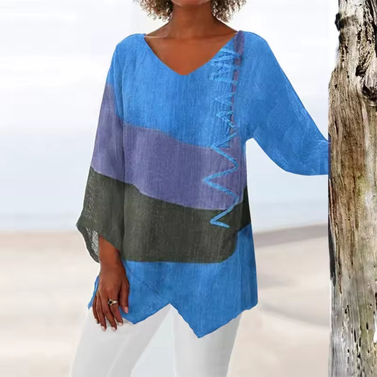 Top Blue With Color Block Detail