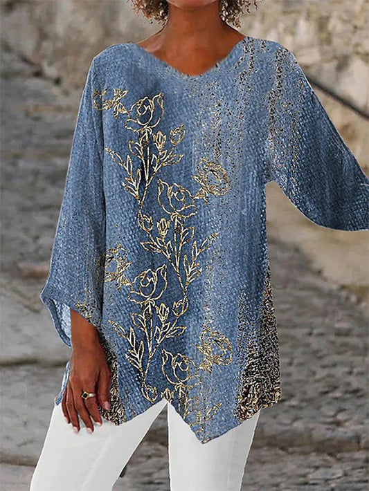 Top Blue With Gold Roses