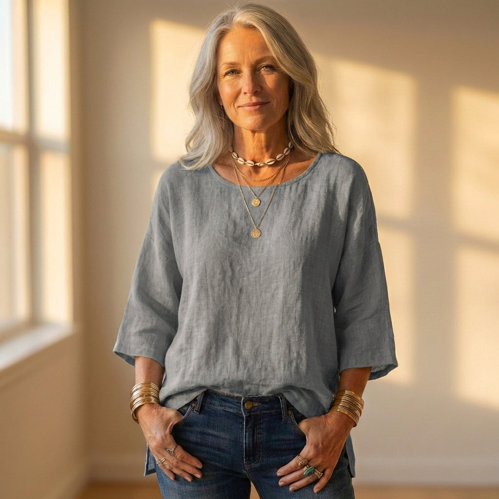 Top Gray Linen With Long Sleeve