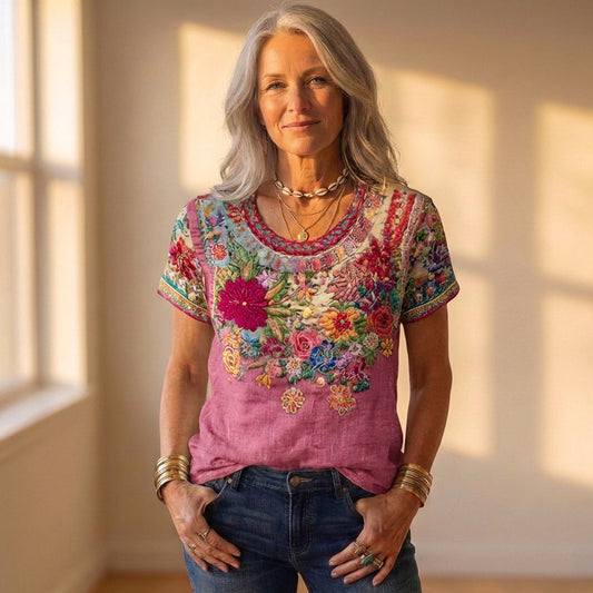 Top Pink With Multicolor Floral Embroidery & Beaded Detail