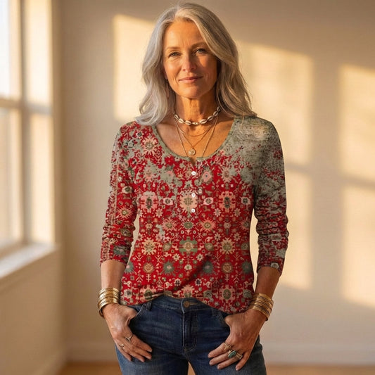 Top Red & Teal With Patchwork Floral Medallion Pattern