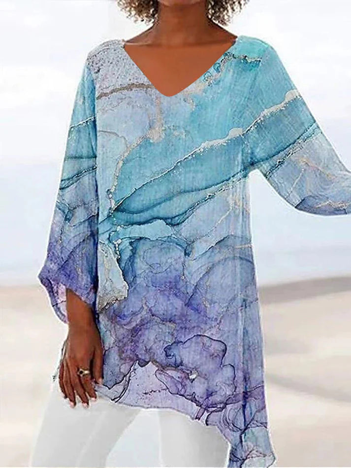 Top Turquoise With Watercolor Abstract Print
