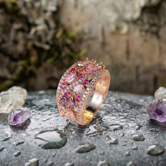 Trendy Purple Pink Zircon Wide Vintage Ring
