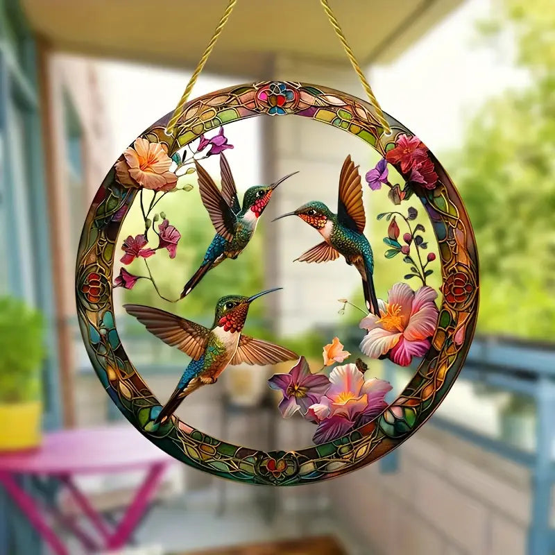 Triple Hummingbird Wreath Suncatcher