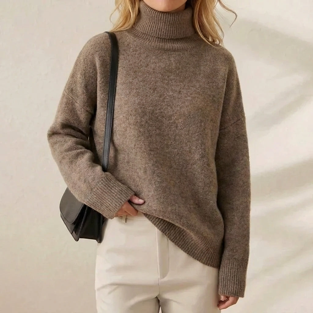 Truffle Turtleneck Taupe Oversized Relaxed Knit Pullover