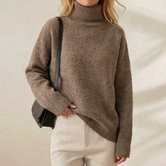 Truffle Turtleneck Taupe Oversized Relaxed Knit Pullover