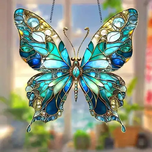 Turquoise Jeweled Butterfly Suncatcher