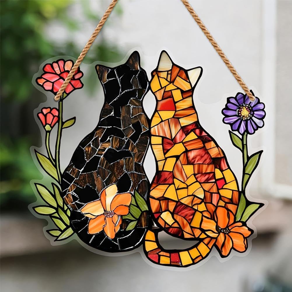 Twin Cats Flower Garden Suncatcher