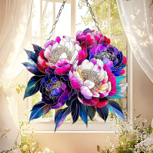 Vibrant Peony Bouquet Suncatcher