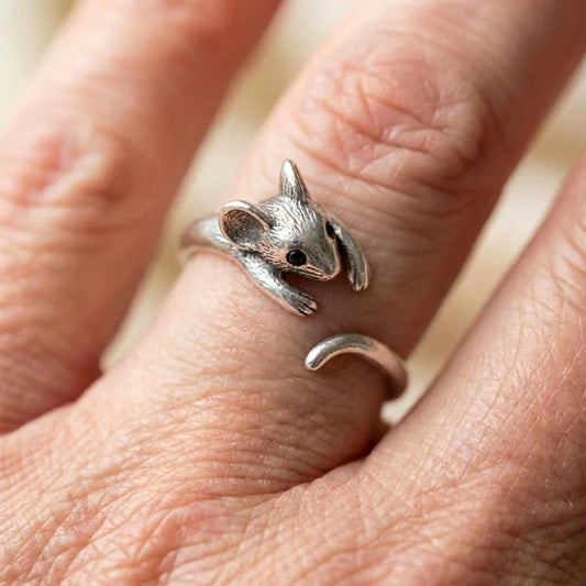 Vintage Inspired Silver Mouse Statement Ring