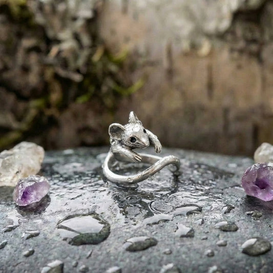 Vintage Inspired Silver Mouse Statement Ring