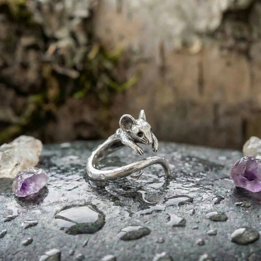 Vintage Inspired Silver Mouse Statement Ring
