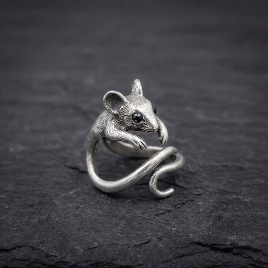 Vintage Inspired Silver Mouse Statement Ring