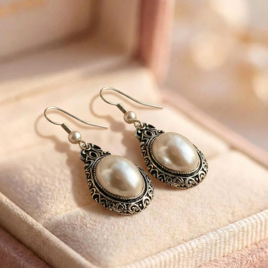 Vintage Inspired Sterling Silver Pearl Drop