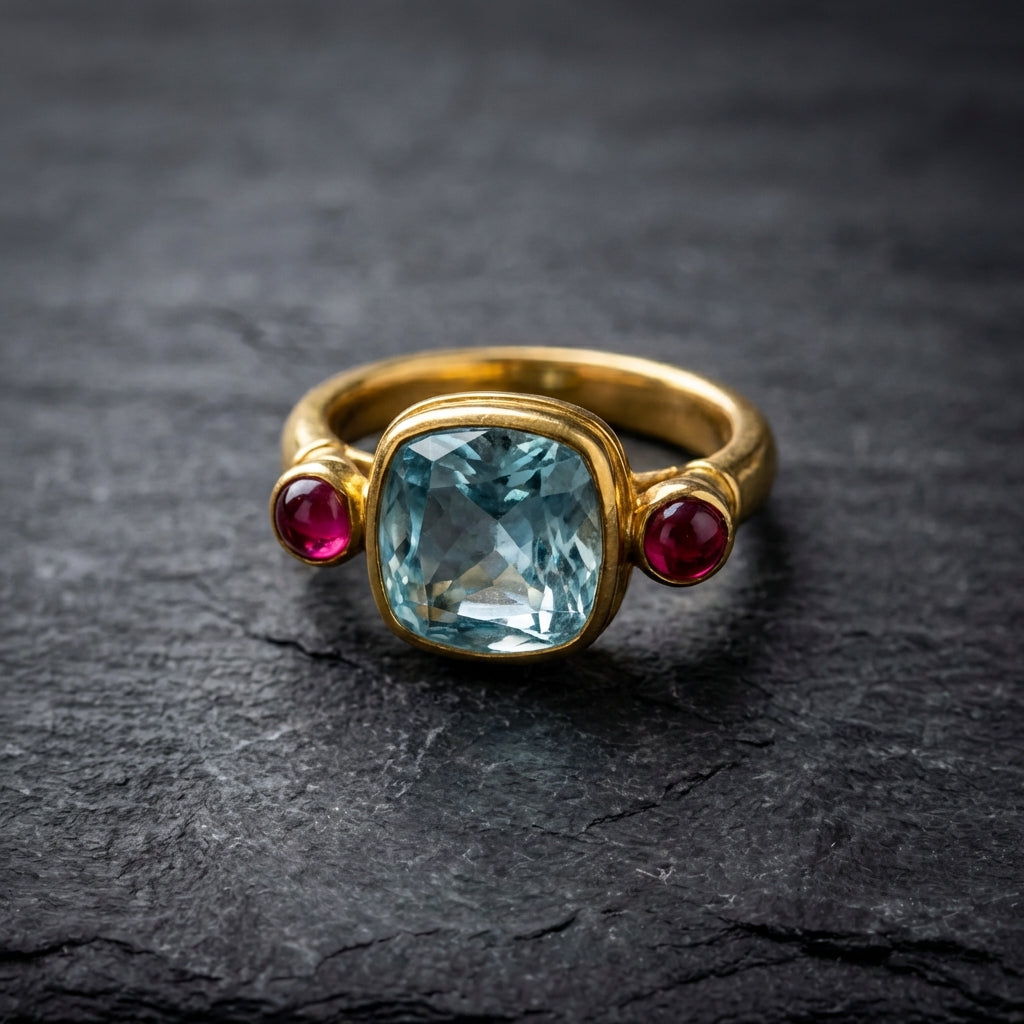 Vintage Style Gold Aquamarine Ring