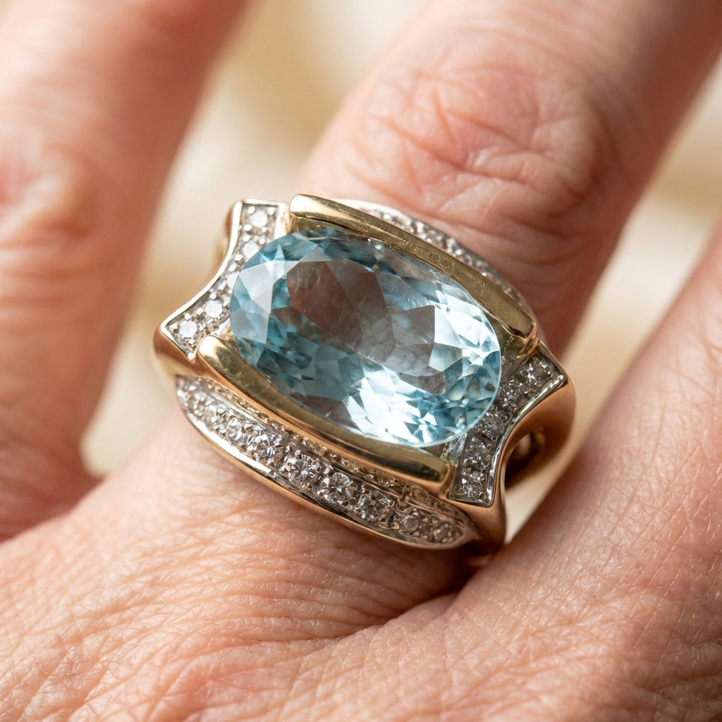 Vintage Style Oval Aquamarine Accent Ring