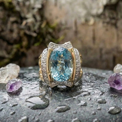 Vintage Style Oval Aquamarine Accent Ring