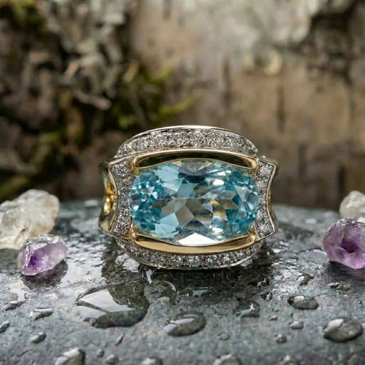 Vintage Style Oval Aquamarine Accent Ring
