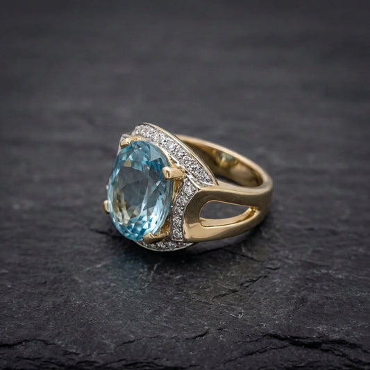 Vintage Style Oval Aquamarine Accent Ring