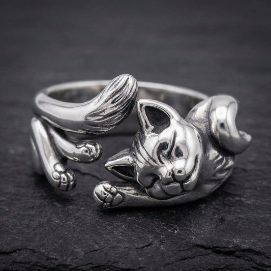Vintage Adjustable Silver Kitty Ring