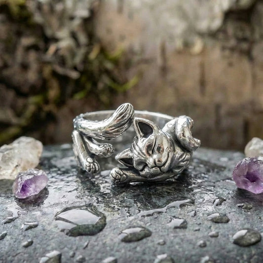 Vintage Adjustable Silver Kitty Ring