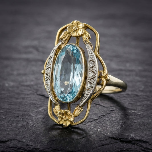 Vintage Aquamarine Flower Ring 53357139