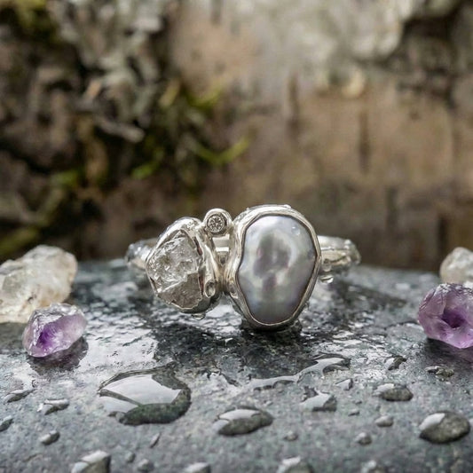 Vintage Baroque Pearl Silver Ring