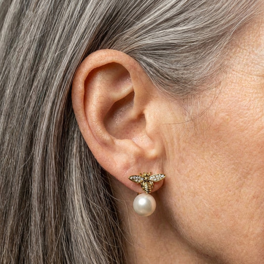 Vintage Bee Pearl Earrings