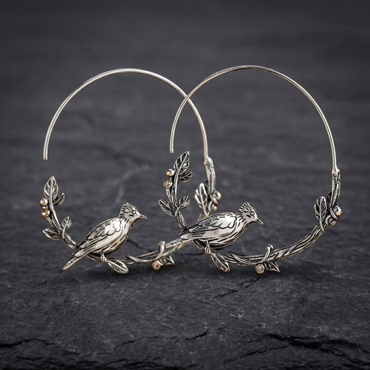 Vintage Bird Leaf Round Drop Earrings