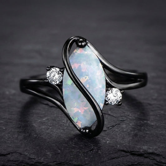 Vintage Black & Opal Twist Ring