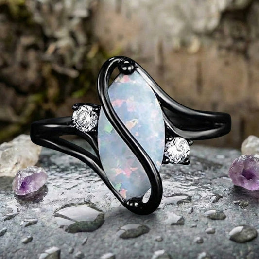 Vintage Black & Opal Twist Ring