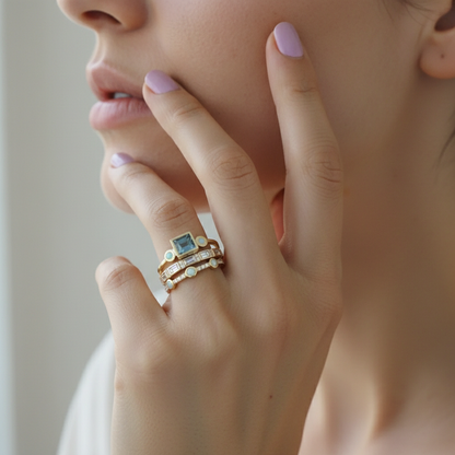 Vintage Blue Crystal Ring Set