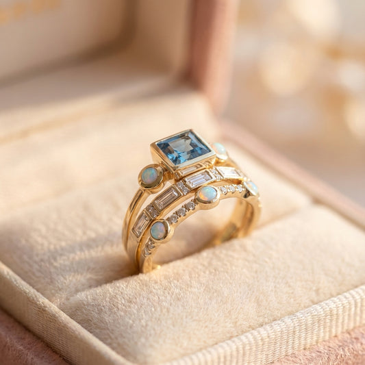Vintage Blue Crystal Ring Set