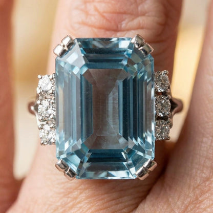 Vintage Blue Cubic Zirconia Silver Ring