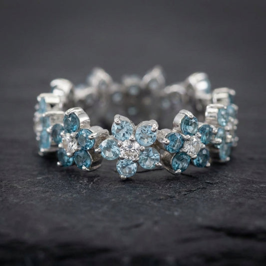 Vintage Blue Daisy Silver Ring