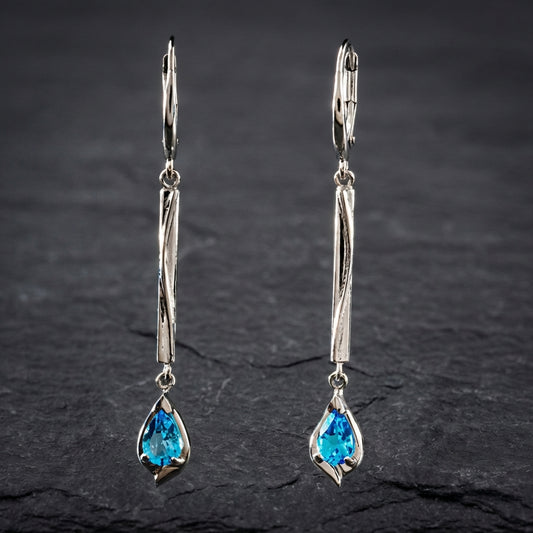 Vintage Blue Dangling Silver Earrings