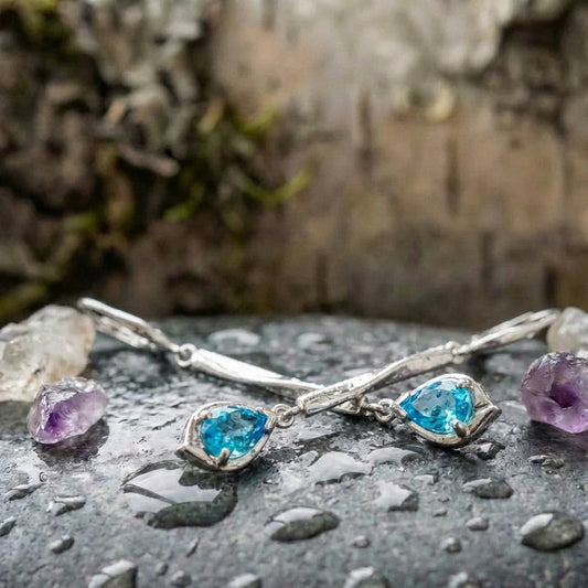 Vintage Blue Dangling Silver Earrings