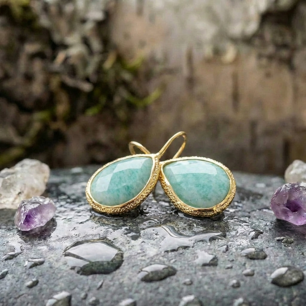Vintage Blue Drop Gold Earrings