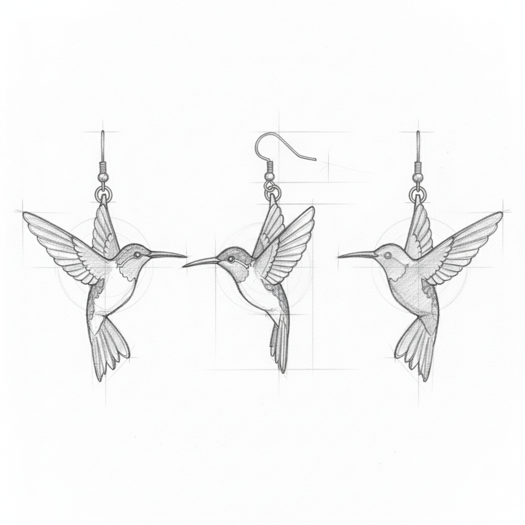 Vintage Blue Enamel Hummingbird Earrings